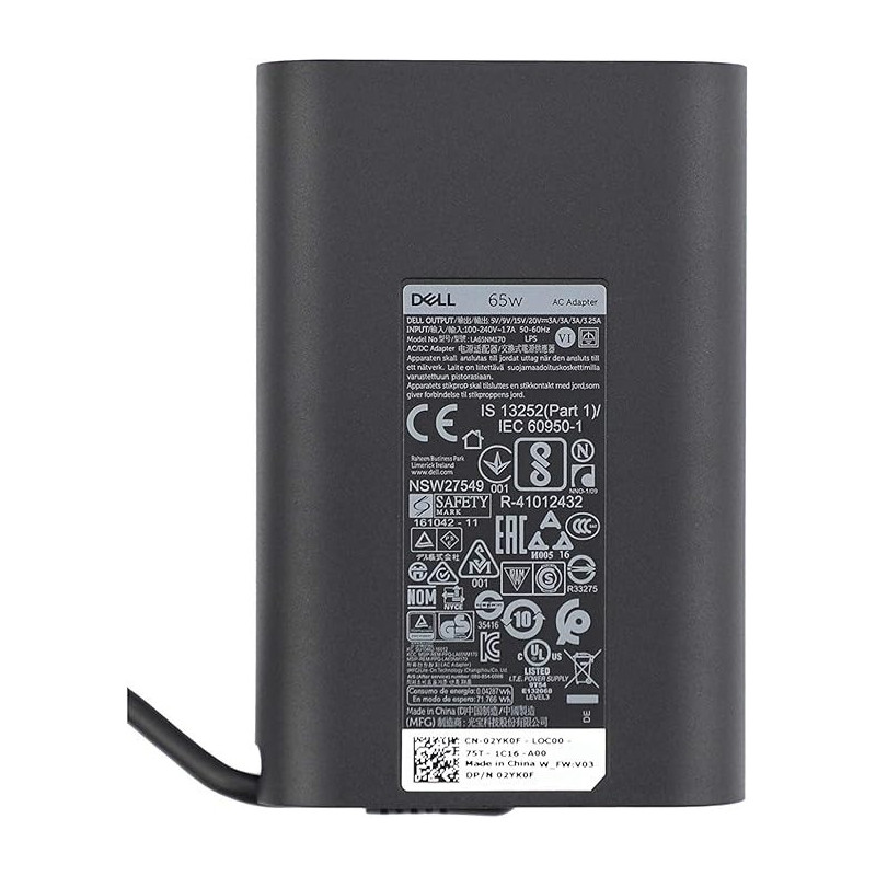 Dell 65 Watt 20V 3.25A Usb-C Type Ac Power Adapter, Black