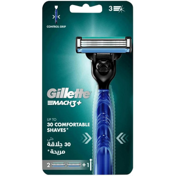 Gillette Mach3 Mens Grip Control Handle Plus 2 Blades