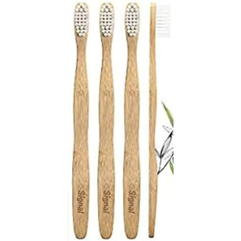 Signal Manual Toothbrush Bamboo 100 Percentage Natural Medium, Pack Of 4