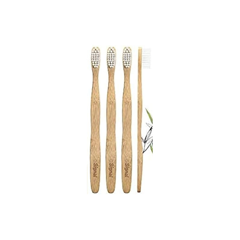 Signal Manual Toothbrush Bamboo 100 Percentage Natural Medium, Pack Of 4