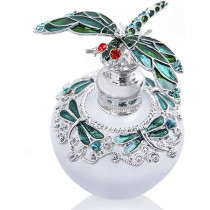 Yu Feng Fancy Empty Crystal Perfume Bottle With Green Dragonfly Stopper Rhinestones Bejewelled Refillable Glass Bottle Containers, 40Ml