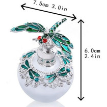 Yu Feng Fancy Empty Crystal Perfume Bottle With Green Dragonfly Stopper Rhinestones Bejewelled Refillable Glass Bottle Containers, 40Ml