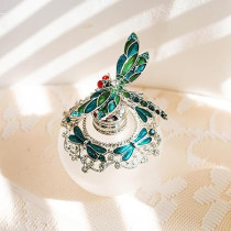 Yu Feng Fancy Empty Crystal Perfume Bottle With Green Dragonfly Stopper Rhinestones Bejewelled Refillable Glass Bottle Containers, 40Ml