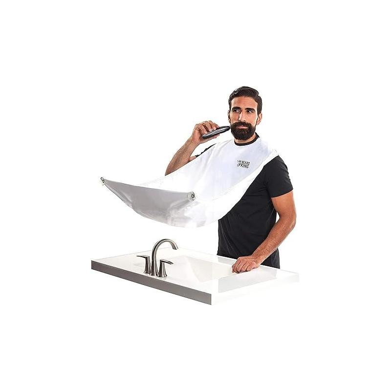 Beard King The Official Beard Bib Hair Clippings Catcher And Grooming Cape Apron, White