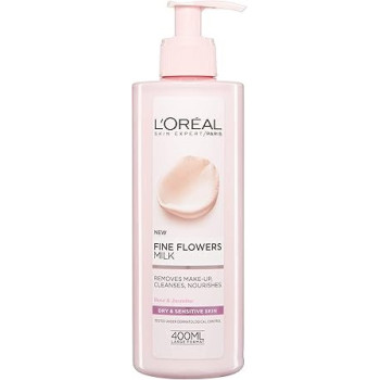 L'Oreal Paris Fine Flowers Cleansing Milk Lotion Makeup Remover Dry Sensitive Skin, 400 ml