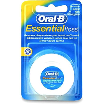 Oral-B Essential Dental Floss Unwaxed Natural And Smooth Glide Between Teeth, 50m, Pack Of 3