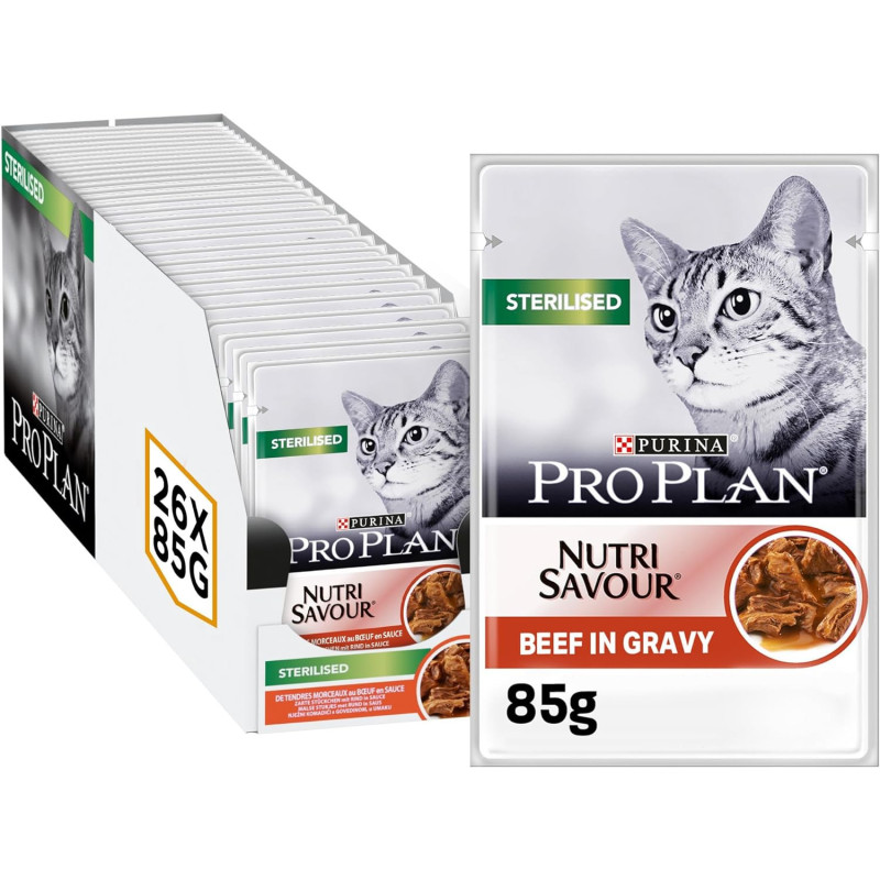 Purina Pro Plan Nutri Savour Sterilised Beef Wet Cat Food 85g X 12 pack