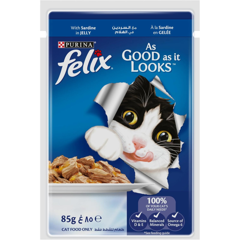 Purina Felix as Good as it Looks Sardine in Jelly Pouch Wet Cat Food 85g X 12 pack