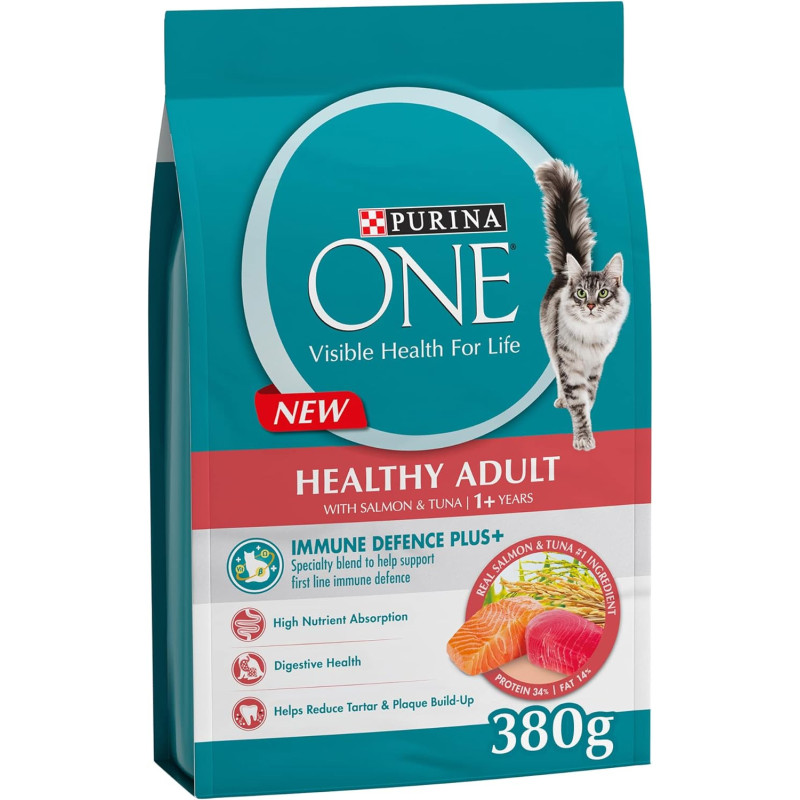 Purina ONE Healthy Adult Salmon & Tuna Cat Dry Food 380g x 8 pack