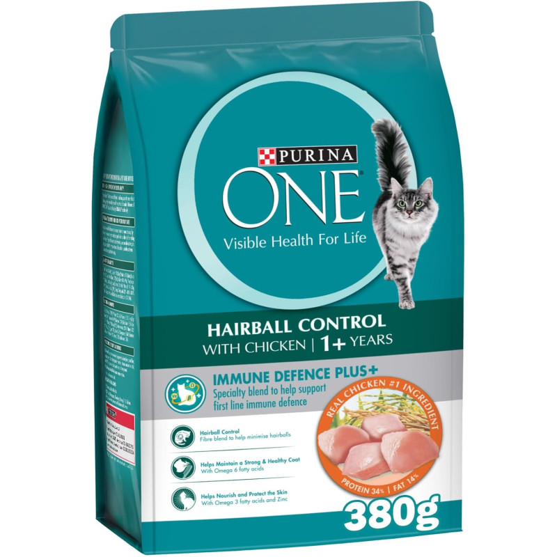 Purina One Hairball Control with Chicken Cat Dry Food 380 g x 6 pack