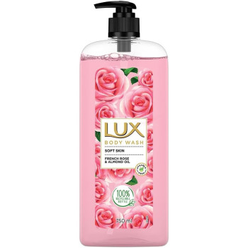LUX Body Wash Soft Skin French Rose And Almond Oil Super Saver XL Pump Bottle with Long Lasting Fragrance, Glycerine, Paraben Free, Extra Foam, 750 ml