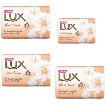 LUX Soap Velvet Touch For Smooth Fragrant Skin Jasmine And Almond Oil, Pack of 4 x 100 gm Each