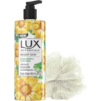 LUX Botanicals Bright Skin Shower Gel, Natural Extracts, No Paraben, Free Loofah, 450 ml