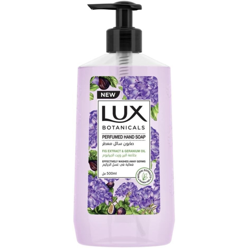 LUX Botanicals Perfumed Hand Wash, For All Skin Types, Fig Extract And Geranium Oil, Hygiene Properties To Effectively Wash Away Germs, 500ml