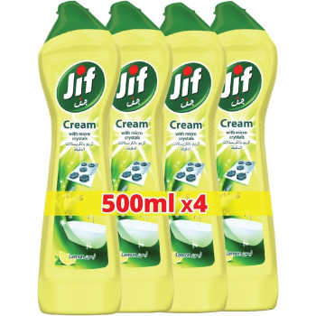 Jif Cream Cleaner, With Micro Crystals Technology, Lemon, Eliminates Grease, Burnt Food And Limescale Stains, Pack of 4 x 500ml Each