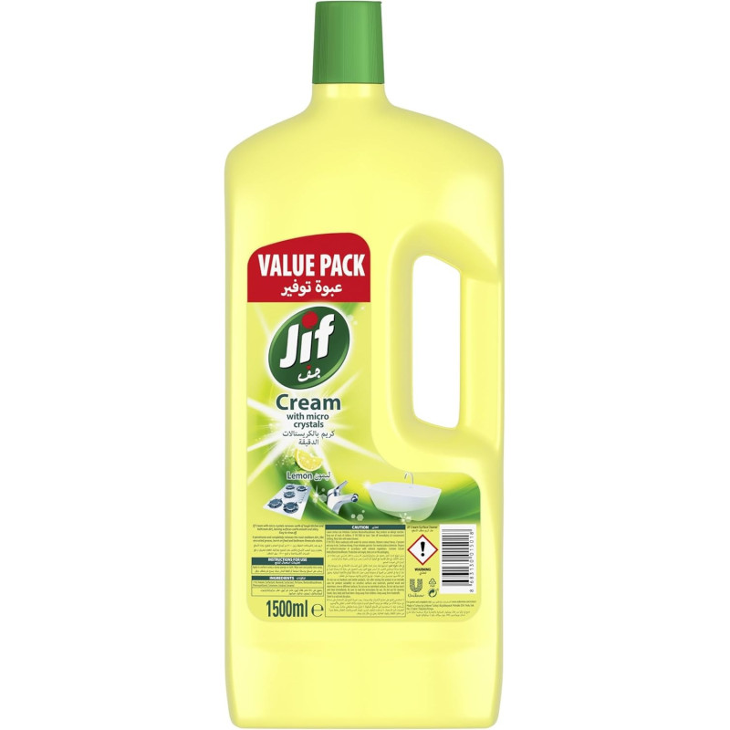 Jif Cream Cleaner, With Micro Crystals Technology, Lemon, Eliminates Grease, Burnt Food And Limescale Stains, 1500ml