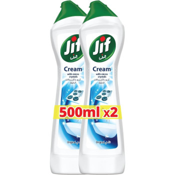 Jif Cream Cleaner, With Micro Crystals Technology, Original, Eliminates Grease, Burnt Food And Limescale Stains, Pack of 2 x 500ml Each
