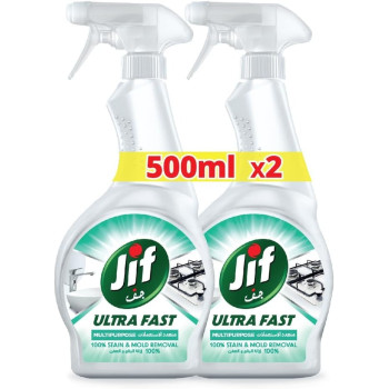 Jif Ultra Fast Cleaner Spray, For Smooth And Shiny Surfaces, Multi-Purpose, Fast And Easy Clean Just In 10 Seconds, Pack of 2 x 500ml Each