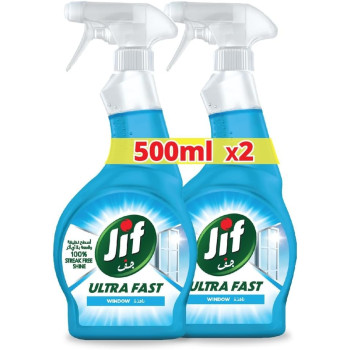 Jif Ultra Fast Cleaner Spray, Removes Dirt And Marks, For Window, Fast And Easy Clean Just In 10 Seconds, Pack of 2 x 500ml Each