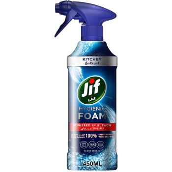 Jif Hygienic Foam Spray, Powered By Bleach, Kitchen For 100 Percentage Grease Removal, 450ml