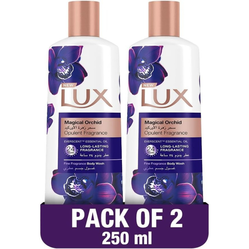 LUX Perfumed Body Wash, For All Skin Types, Magical Orchid, 24 Hours Long Lasting Fragrance, Pack 2 x 250ml Each