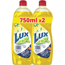 LUX Dishwash Liquid, For Sparkling Clean Dishes, Lemon, Tough on Grease, Mild on Hands, Pack of 2 x 750ml Each