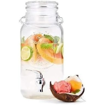Lvook Glass Made Air Tight Clip Cap Beverage And Juice Dispenser With Attached Silver Tap By Home Cart, 3500 Ml