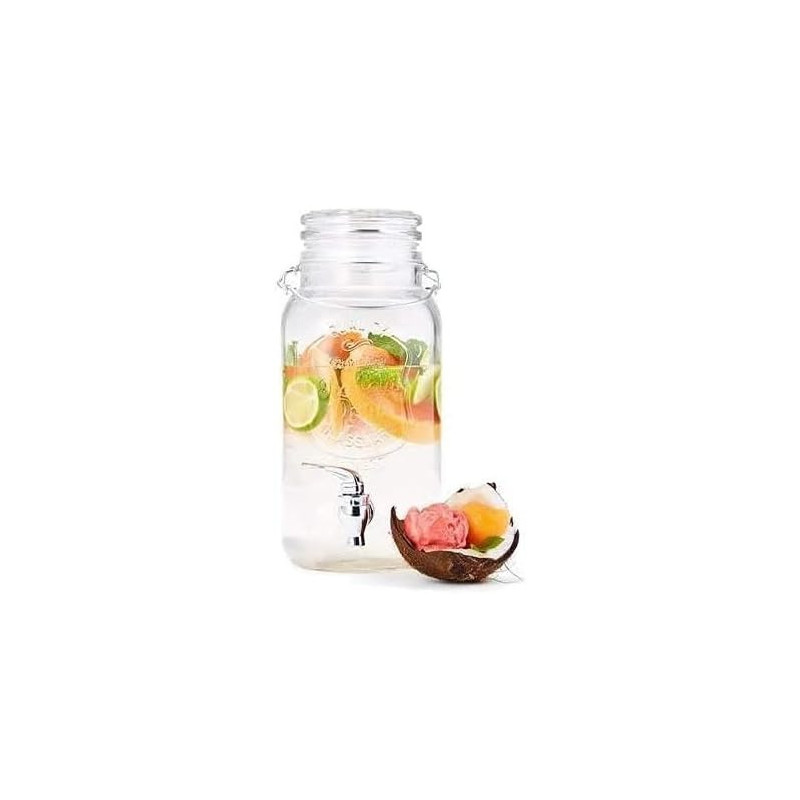 Lvook Glass Made Air Tight Clip Cap Beverage And Juice Dispenser With Attached Silver Tap By Home Cart, 3500 Ml