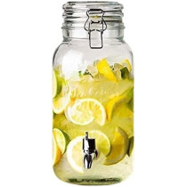 Lvook Glass Made Air Tight Clip Cap Beverage And Juice Dispenser With Attached Silver Tap By Home Cart, 3500 Ml