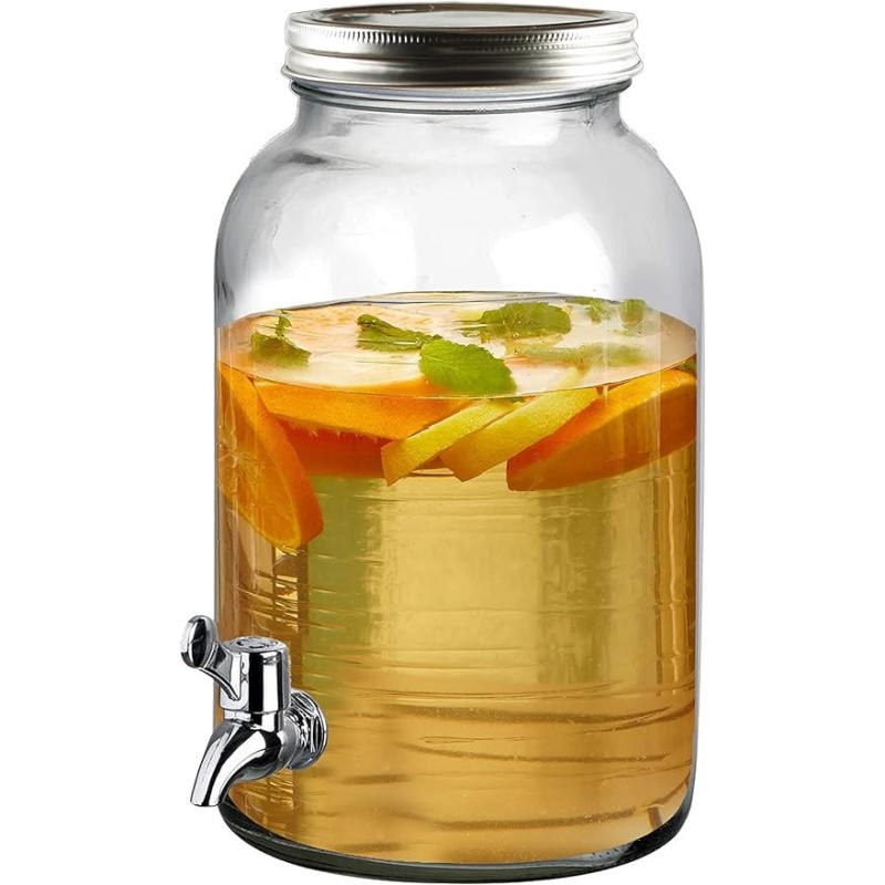 Feelings Glass Clear Beverage Dispenser With Tap, 3.25L, Silver Lid