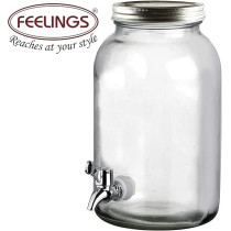 Feelings Glass Clear Beverage Dispenser With Tap, 3.25L, Silver Lid