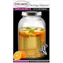 Feelings Glass Clear Beverage Dispenser With Tap, 3.25L, Silver Lid