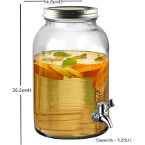 Feelings Glass Clear Beverage Dispenser With Tap, 3.25L, Silver Lid