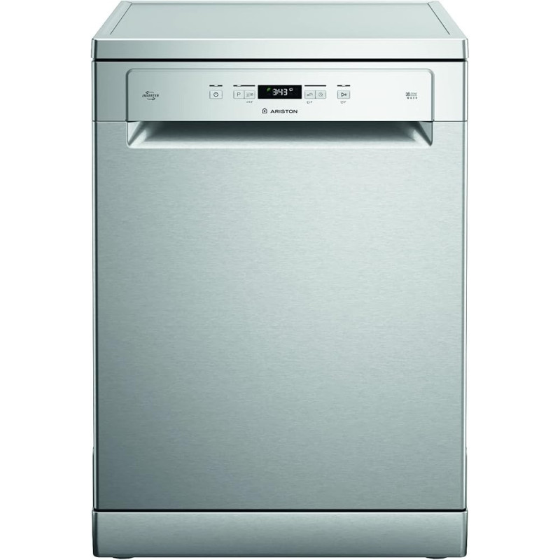 Ariston Dishwasher Freestanding, 14 Place Setting, 9 Programs, Inverter Motor With Turbo Washing And Static Dry Functions, 3D Zone Wash, Third Rack, Silent Dishwasher, Inox, LFC3C33WFXUK