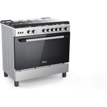 Midea 90x60cm Stainless Steel Freestanding Cooker, Full Gas Cooking Range with Sabaf Italian Burners & Automatic Ignition, Oven Grill Convection & Rotisserie, Cast Iron Pan Support, LME95030FFD-C