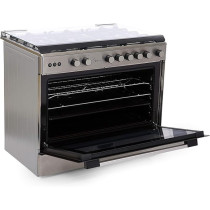 Midea 90x60cm Stainless Steel Freestanding Cooker, Full Gas Cooking Range with Sabaf Italian Burners & Automatic Ignition, Oven Grill Convection & Rotisserie, Cast Iron Pan Support, LME95030FFD-C