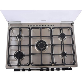 Midea 90x60cm Stainless Steel Freestanding Cooker, Full Gas Cooking Range with Sabaf Italian Burners & Automatic Ignition, Oven Grill Convection & Rotisserie, Cast Iron Pan Support, LME95030FFD-C