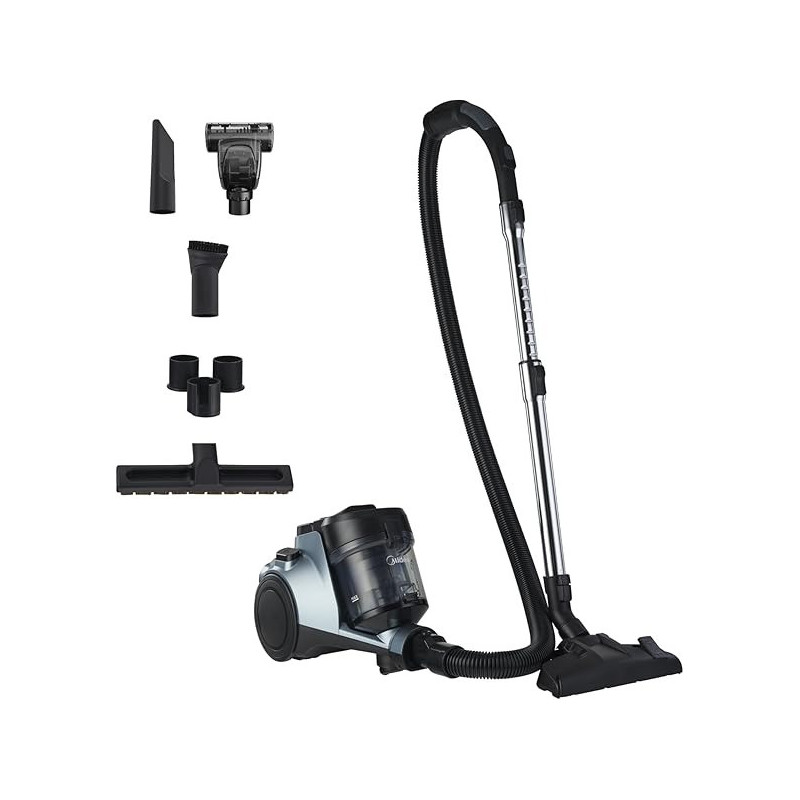 Midea Vacuum Cleaner 1800W Bagless Canister 2L Dust Capacity With Hepa Filter, Easy Emptying, 200W Suction Power, Washable Filter For Pet Hair, Carpet, Tile, Hard Floor, Black/Blue, MC08MEBU