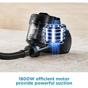 Midea Vacuum Cleaner 1800W Bagless Canister 2L Dust Capacity With Hepa Filter, Easy Emptying, 200W Suction Power, Washable Filter For Pet Hair, Carpet, Tile, Hard Floor, Black/Blue, MC08MEBU