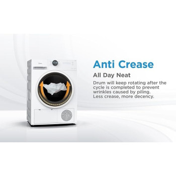 Midea 8KG Smart Front Load Condenser Dryer With Lunar Dial, 14 Wash Programs, Inverter Motor And Wrinkle Prevent, Sensor Dryer, Stronger Sanitization, Anti Crease And Quick Dry, White, MD200C80W/W-GCC