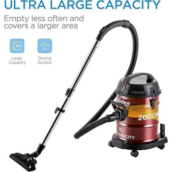 Midea Drum Vacuum Cleaner 2000 Watts, 21 Liters Ultra Large Tank Dust Capacity with Adjustable Tube, Removable And Washable Filter, Rug-Floor Nozzle, Blower Function, Best For Home And Office, MDVC21