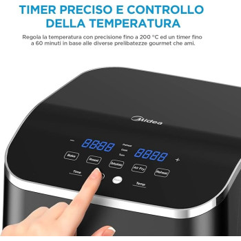 Midea XXL Air Fryer, 5.5 Litres, Oil Free, Fast Air Technology, Dual Cyclon, Energy Saving, 8 Functions, LED Display, 81 PDF Recipes, 100 Percentage Crispy, 1700 W, MF-CN55D2