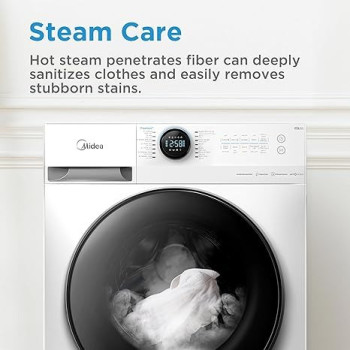 Midea 8/6 KG Smart Washer Dryer With BLDC Inverter Motor, 1400 RPM, Fully Automatic Front Load Washing And Drying Combo, 14 Programs-Quick Wash/Steam Care/Auto Clean, White, MF200D80WBW-GCC