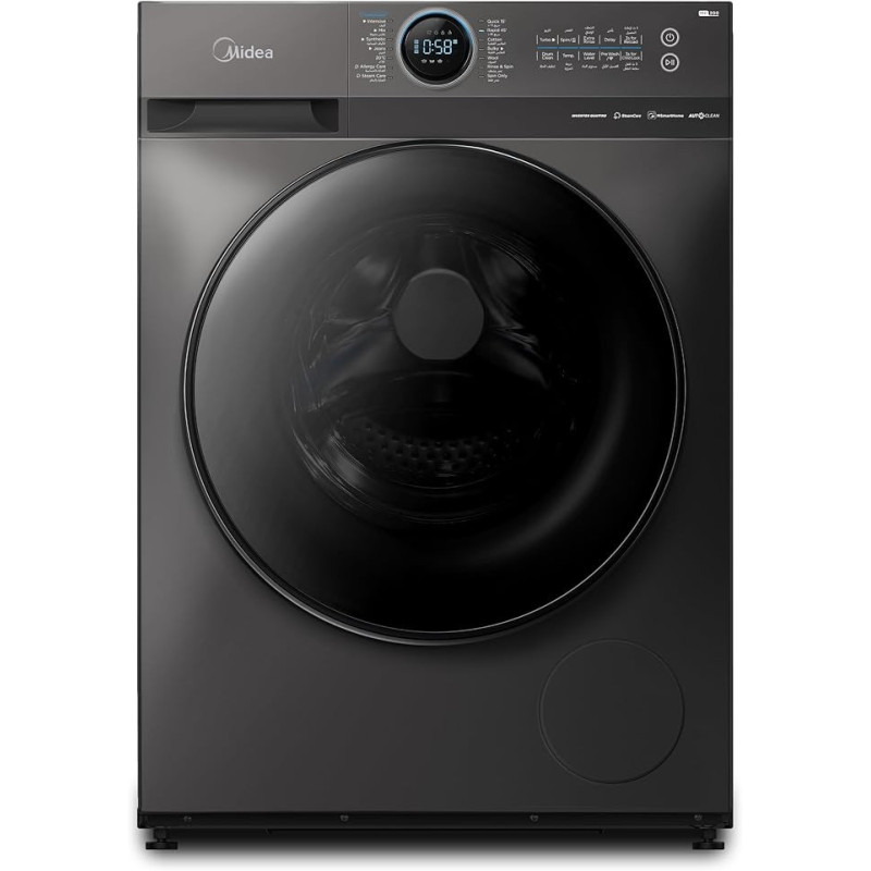 Midea 10KG Front Load Smart Washing Machine With Lunar Dial, 1400 RPM, 14 Programs, Fully Automatic Washer, Digital LED Display, BLDC Inverter, Steam Care, Wi-Fi Connectivity, Titanium, MF200W100WBTGCC
