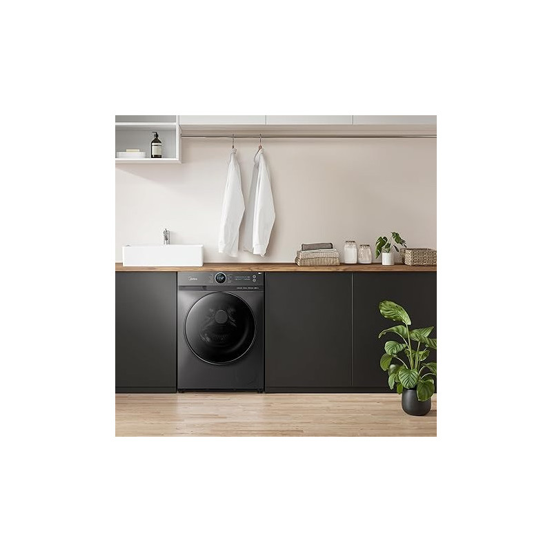 Midea 12KG Front Load Smart Washing Machine With Lunar Dial, 1400 RPM, 14 Programs, Fully Automatic Washer, Digital LED Display, BLDC Inverter, Steam Care, Wi-Fi Connectivity, Titanium, MF200W120WBTGCC