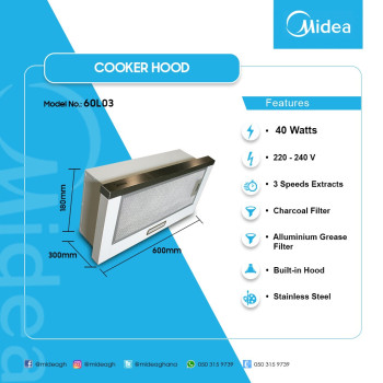 Midea 60Cm Telescopic Hood White Painted Body, 60L03