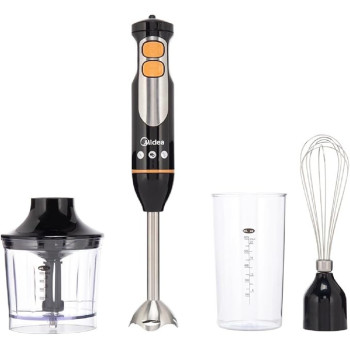 Midea 4-in-1 Hand Blender Chopper And Whisk, Multifunctional Blender with Stainless Steel Blade, 600W Powerful With DC Motor, Low Noise, Variable Speed for Soups-Smoothie-Chopping, Turbo Speed, MJBH6001W