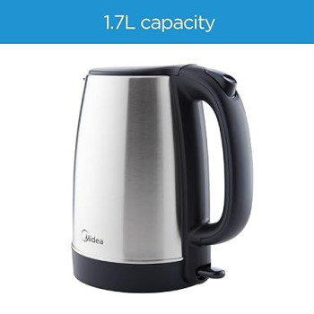 Midea 1.7L Stainless Steel Electric Kettle, 2200W Cordless 360 Degree Swivel Base, Power Cord Storage, Auto Cut-off Function, One Touch Lid Opening, Best for Home, Kitchen and Office, MK17S32A2