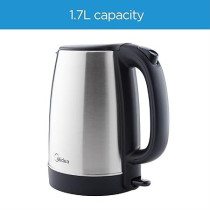 Midea 1.7L Stainless Steel Electric Kettle, 2200W Cordless 360 Degree Swivel Base, Power Cord Storage, Auto Cut-off Function, One Touch Lid Opening, Best for Home, Kitchen and Office, MK17S32A2