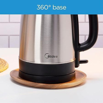 Midea 1.7L Stainless Steel Electric Kettle, 2200W Cordless 360 Degree Swivel Base, Power Cord Storage, Auto Cut-off Function, One Touch Lid Opening, Best for Home, Kitchen and Office, MK17S32A2